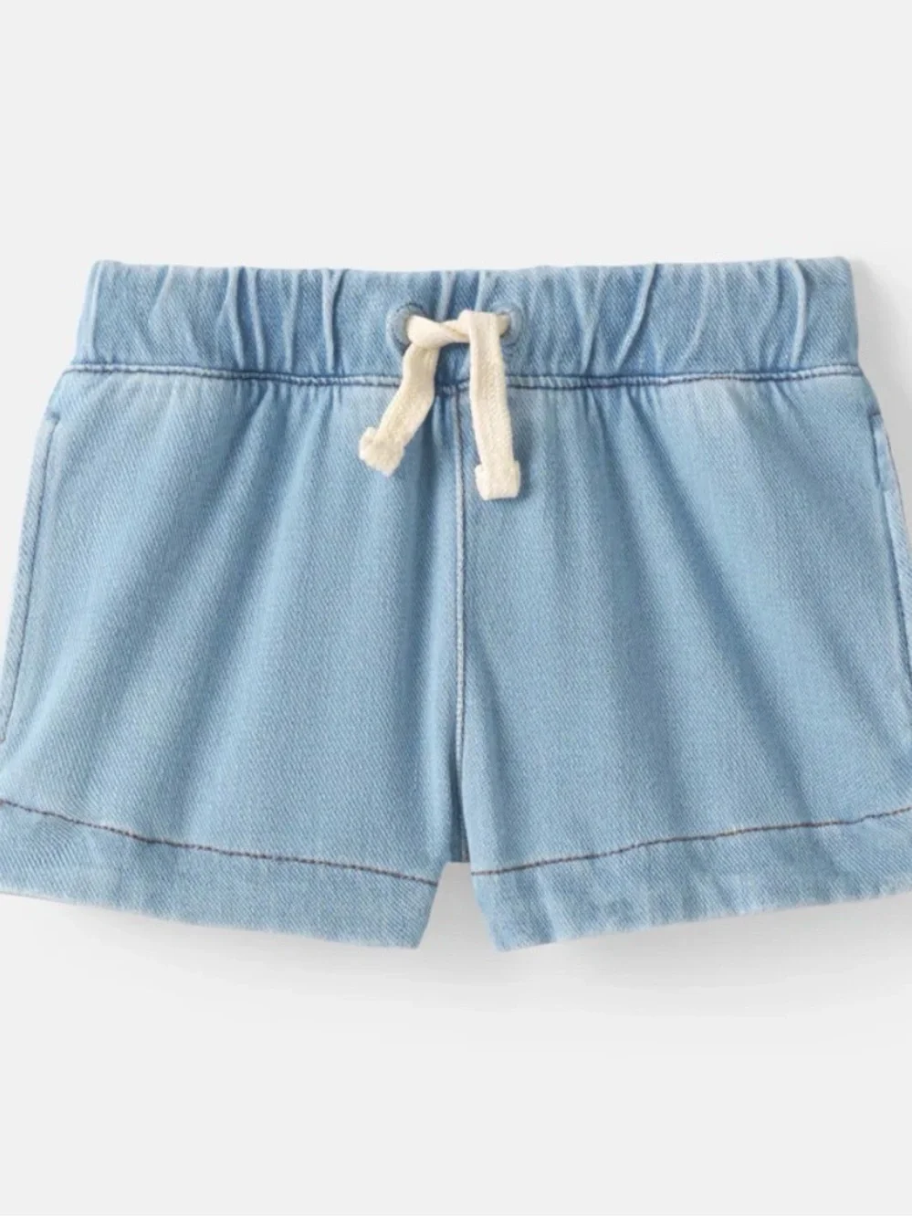 Light Blue Drawstring Denim Shorts -